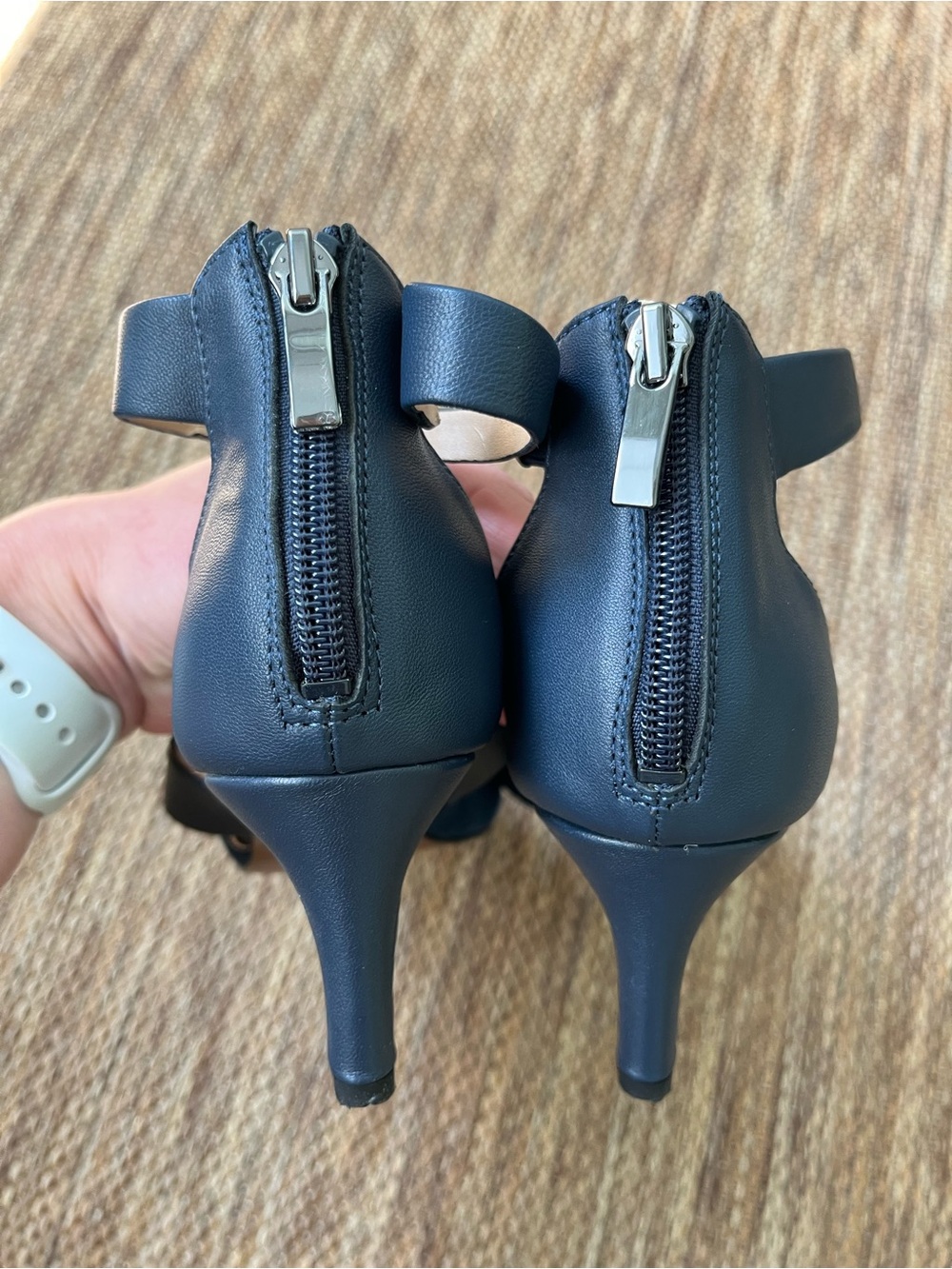 Franco Sarto Navy Suede Pointed-Toe Ankle-Strap Heels - Picture 3 of 6